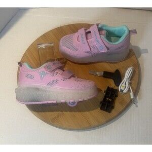 Aimoge Heelys Girls LED Pink Mesh Roller Skate Shoes Youth Girls Size 11.5/29